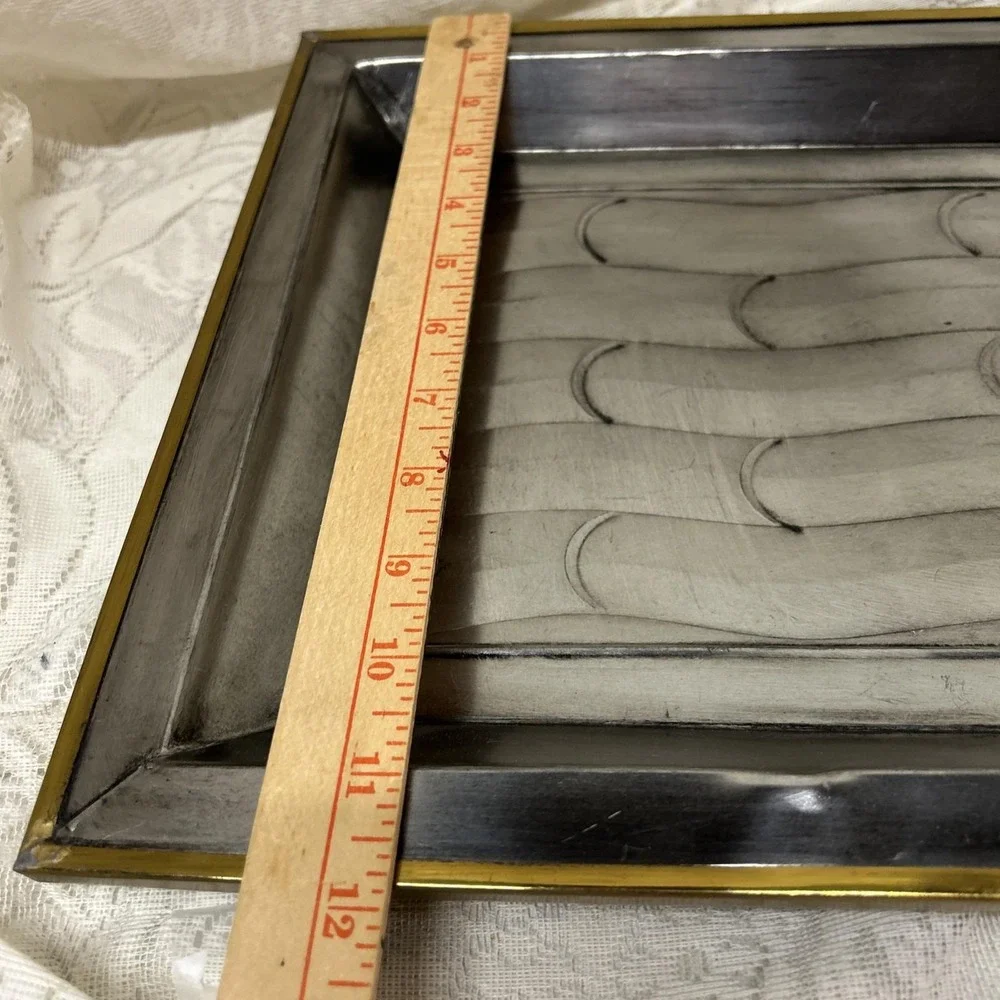 Metal Tray Two Tone‎ Silver Gold Faux Bamboo Pattern Made in Mexico